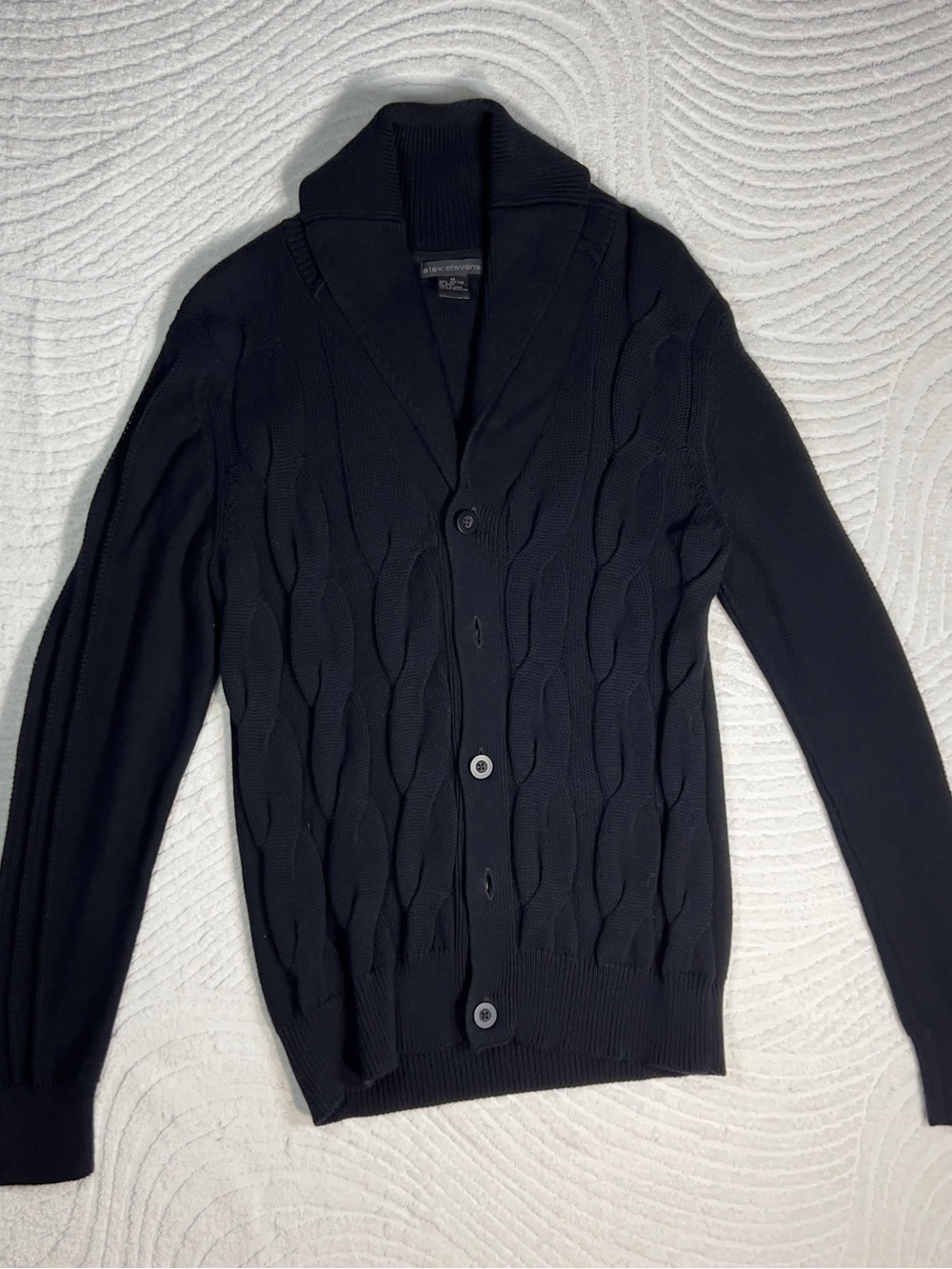 Alex Stevens Men’s Black Cotton Cable-Knit Shawl Collar Button Cardigan Size M